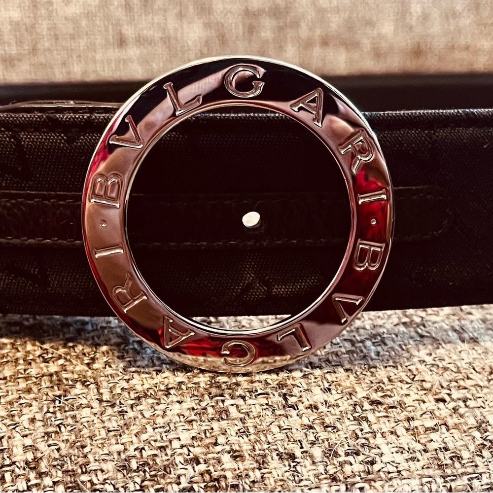 Bulgari Logo Mania Canvas Leather Belt Brown PRISTINE Condition 

Size 105/42